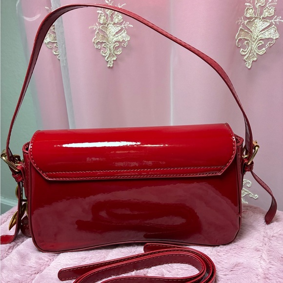 Glossy Cherry-Accent Shoulder Bag in Deep Red - Picture 5 of 7